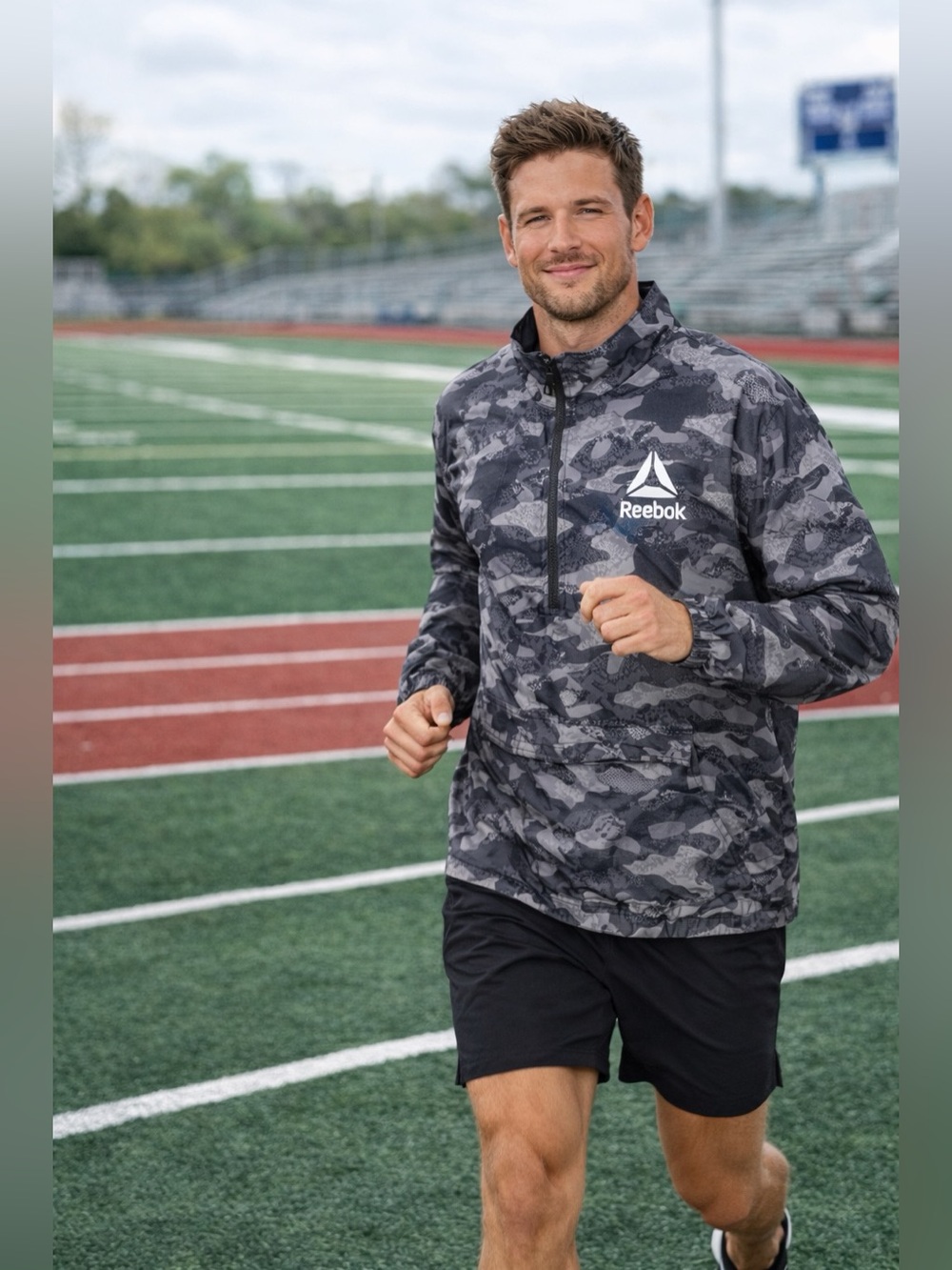 Unisex Reebok Camo Windbreaker Pullover Jacket – Lightweight Athletic Outerwear
